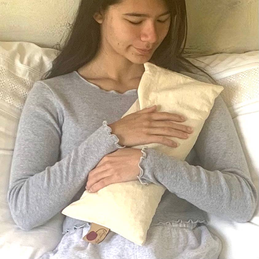 Cervical Neck Pillow - Unbleached Denim, Cherry Print Case
