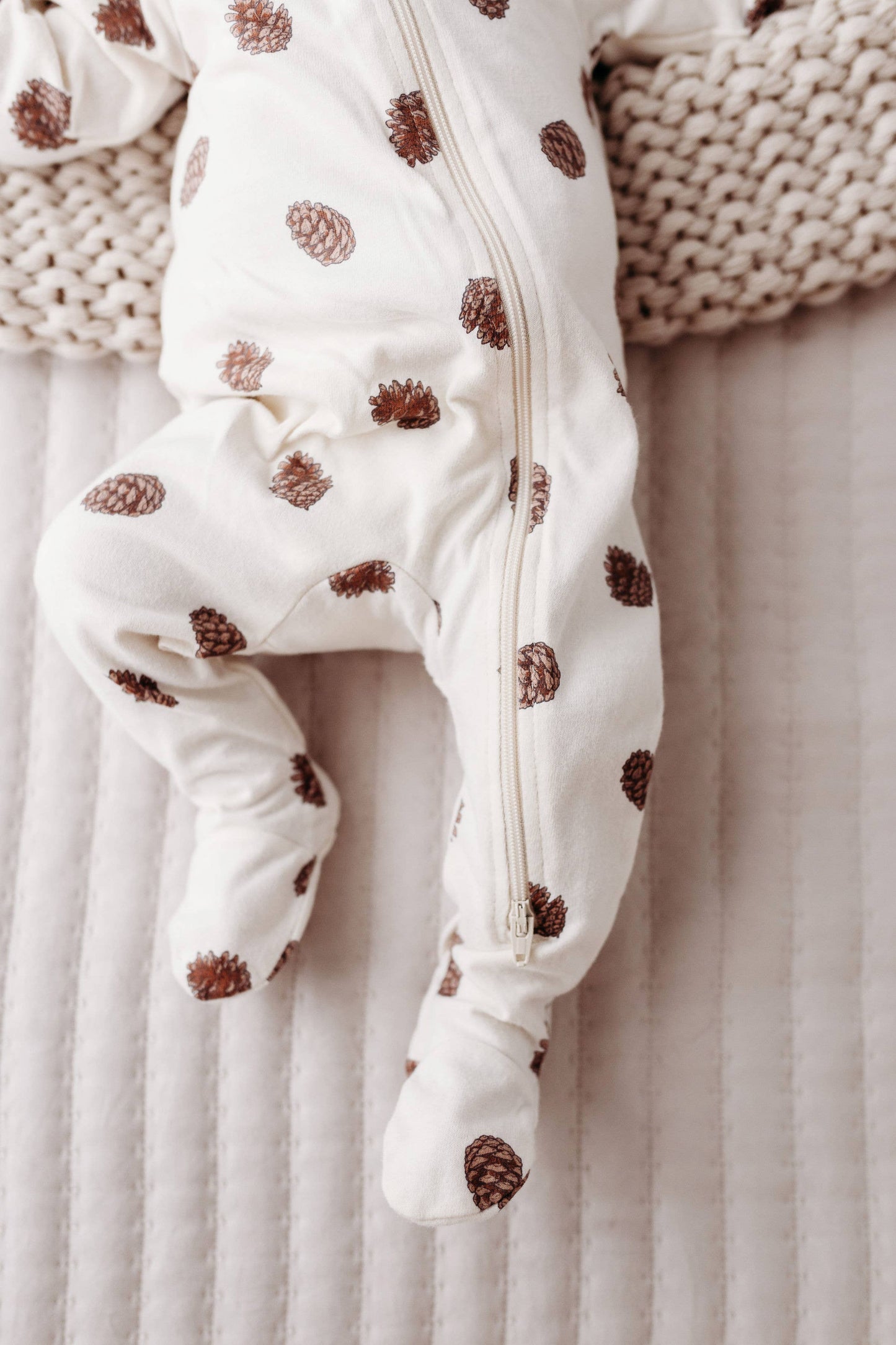 PNW Baby Footed Zip Romper- Pinecones