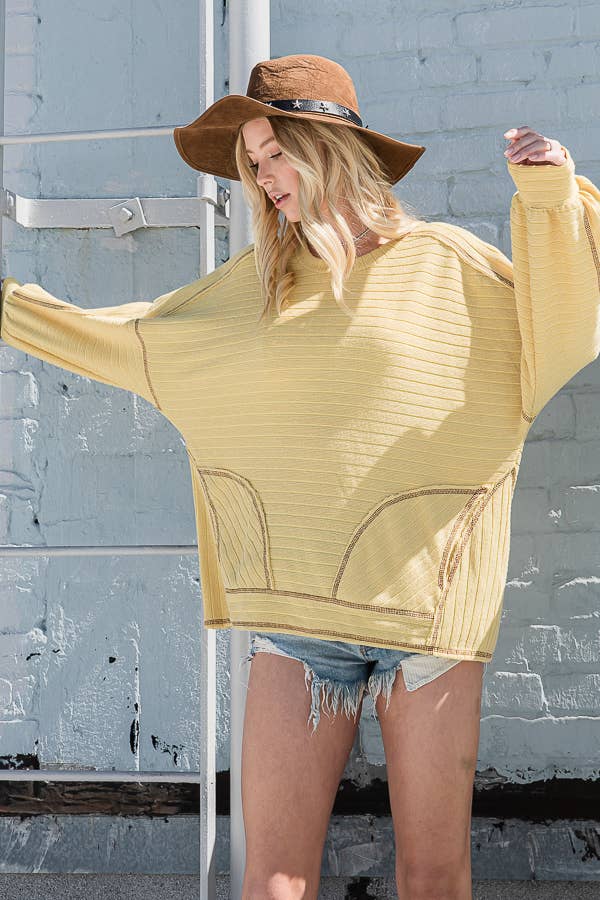 Textured  Bold Stripe Boxy Top: BROWN
