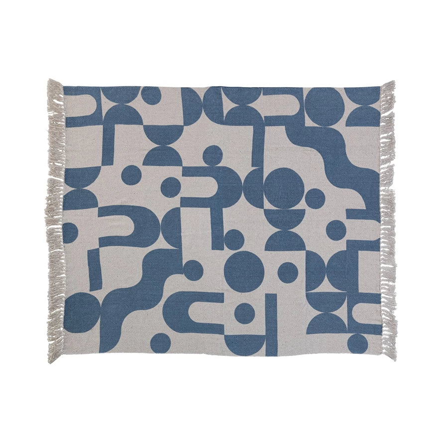 60"L x 50"W Woven Recycled Cotton Blend Printed Throw w/ Abstract Design & Fringe
