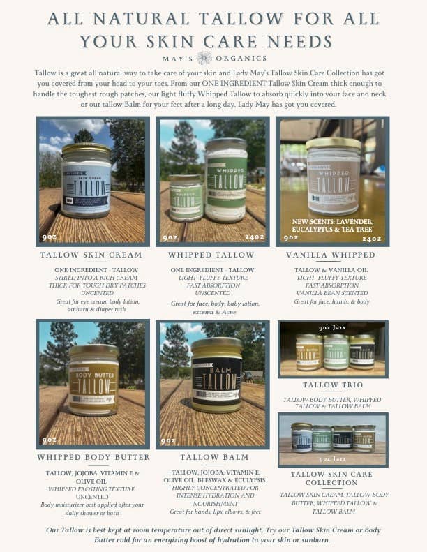 16 oz Vanilla Whipped Tallow, Grass fed Beef Tallow Moisturizer