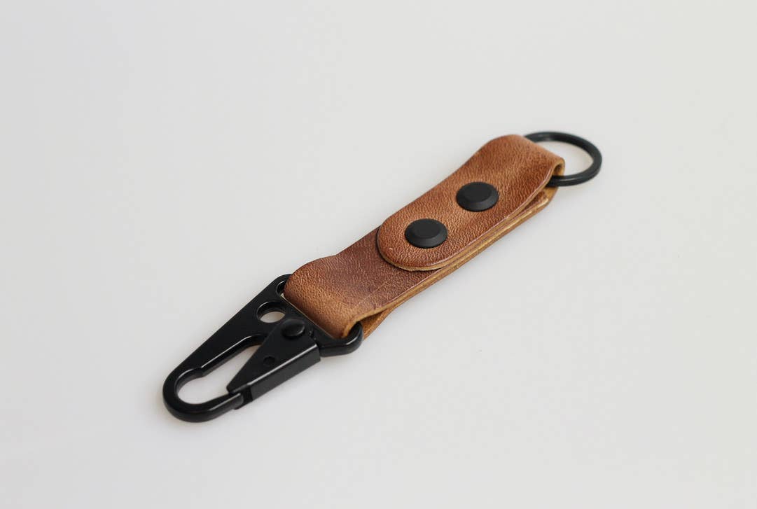 Leather Keychain: Matte Black + Brown