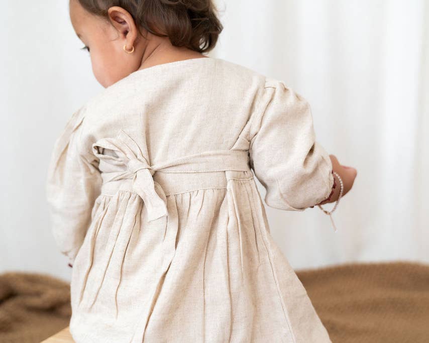 Ravello Embroidered Baby Dress & Bloomer (Linen Blend)
