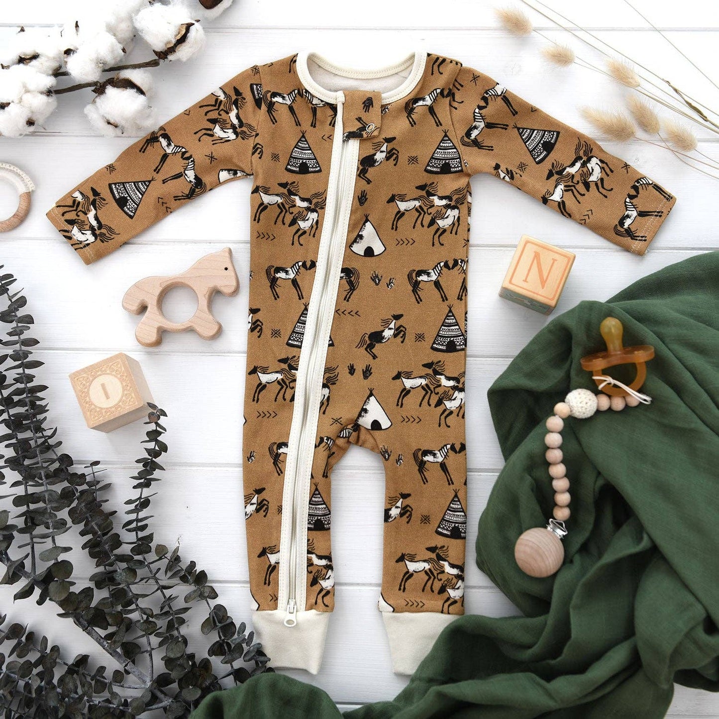 Organic Cotton Baby Pajamas 2-Way Zipper Sleeper, Sparrow