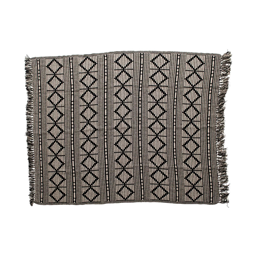 Throw Blanket with Fringe and Geometric Pattern