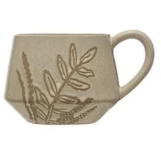Stoneware Mug with Wax Relief Botanical Image, Reactive Glaze, 3 Styles