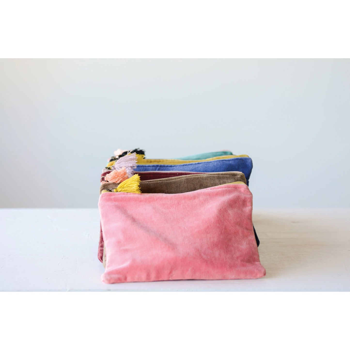 Cotton Velvet Zip Pouch with Tassel