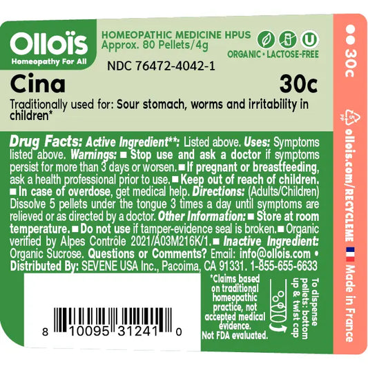 Olloïs Cina 30c Organic, Lactose-Free & Kosher Pellets, 80ct