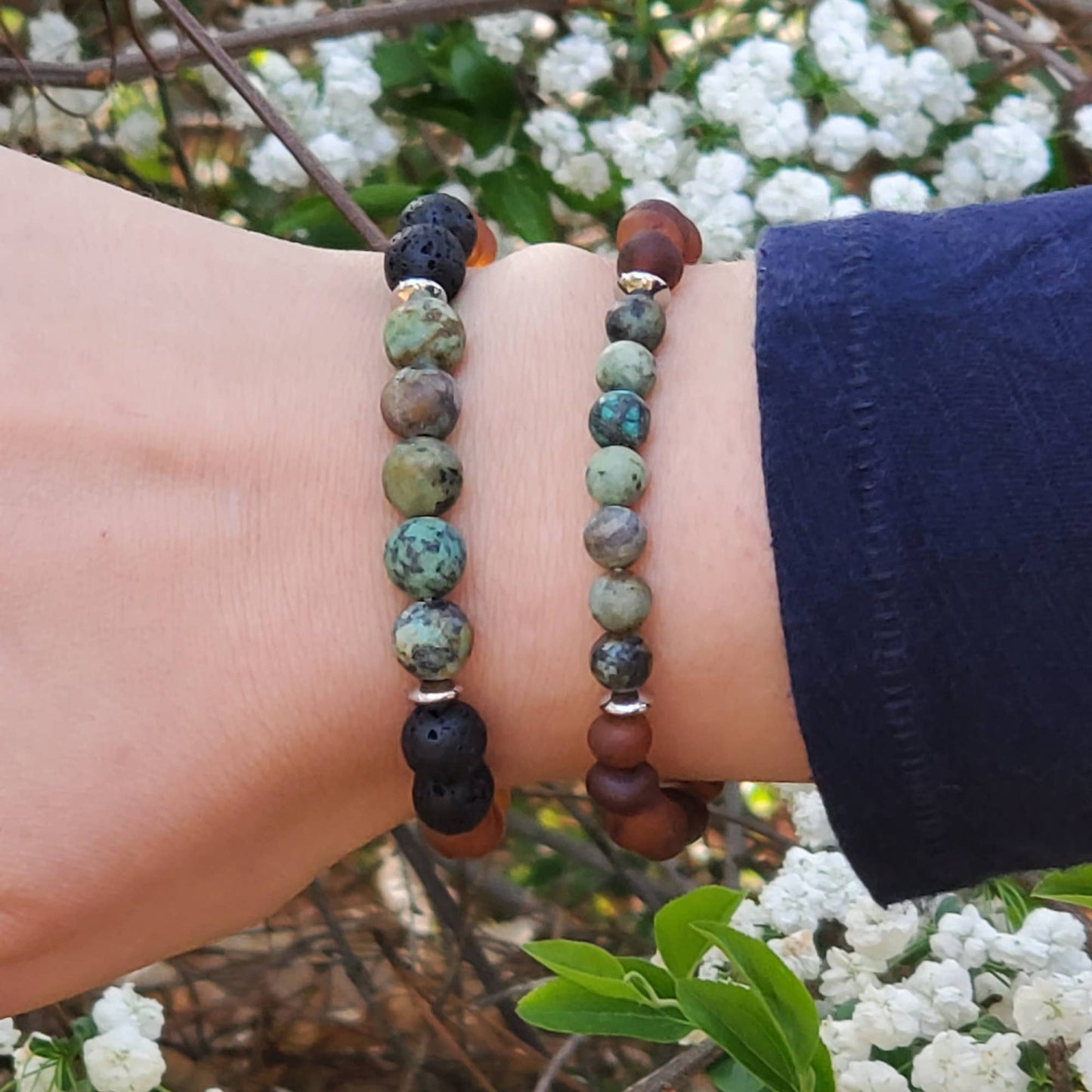 CHUNKY Baltic Amber Aromatherapy Bracelets: Raw Picture Jasper Cherry