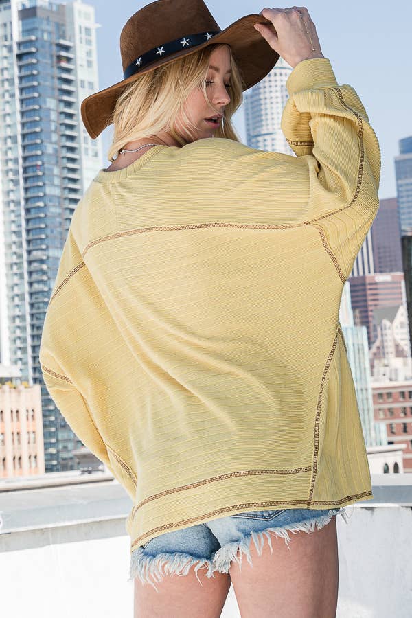 Textured  Bold Stripe Boxy Top: BROWN