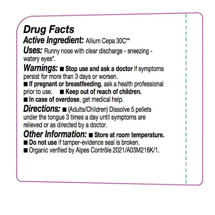 Olloïs Allium Cepa 30C Vegan Organic Kosher, 80 Pellets