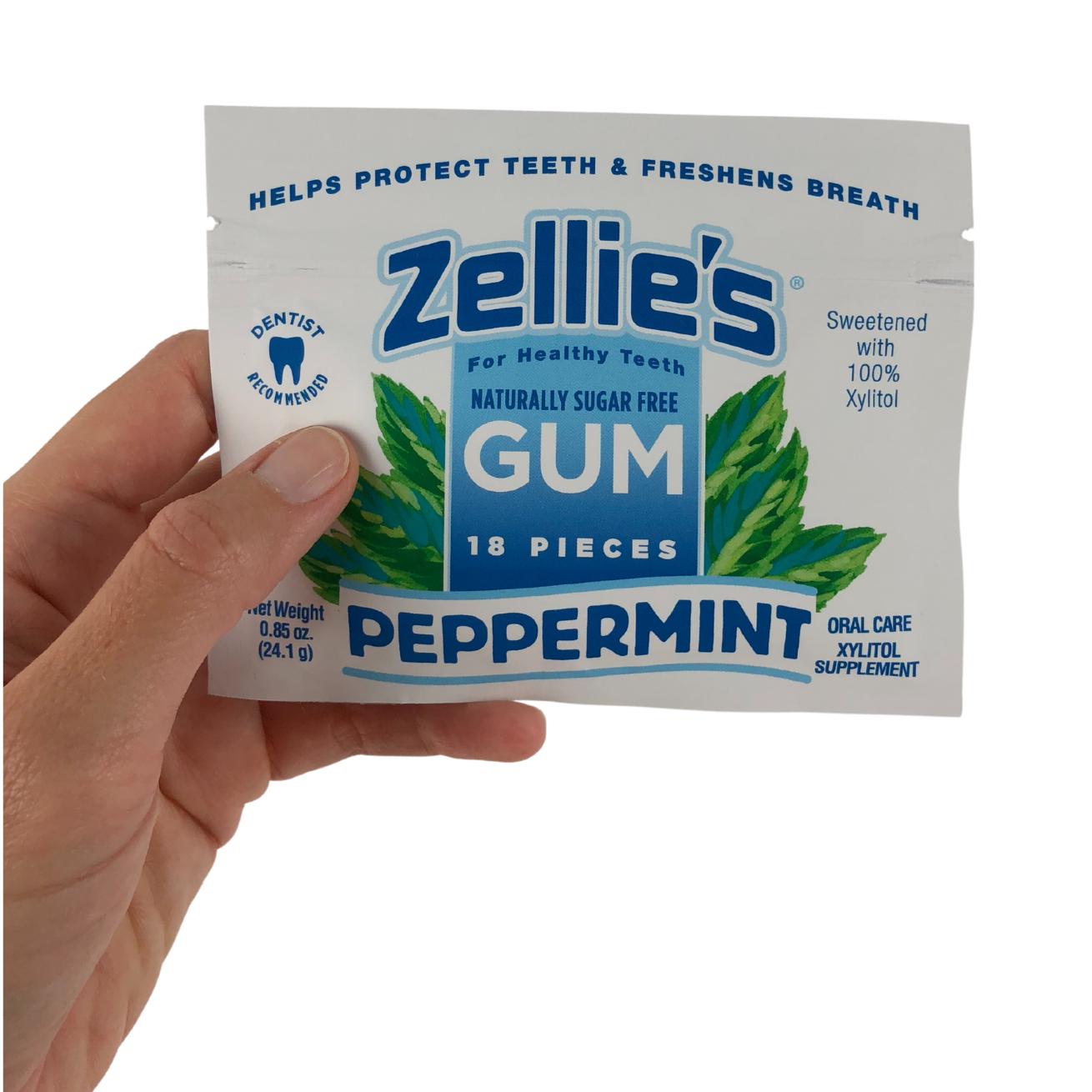 Zellie's Xylitol Dental Gum - Peppermint 18ct Pouch