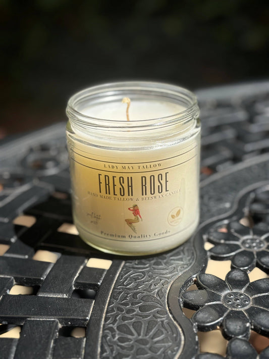 Fresh Rose Tallow & Beeswax Candle | All-Natural, Non-Toxic, Clean-Burning