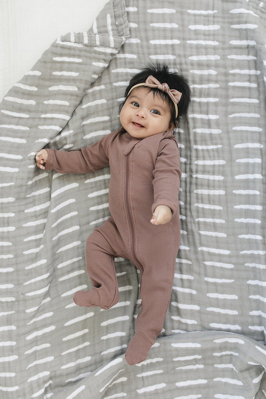 Plum Organic Cotton Ribbed Zipper One Piece