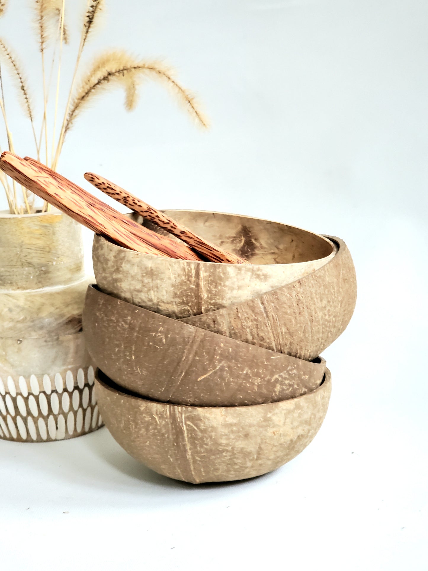 Coconut Bowl and Spoon Set of 4