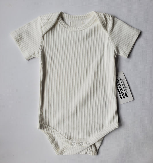 White Baby bodysuit Organic ribbed cotton short sleeve