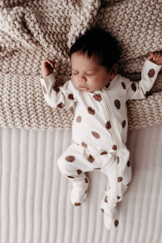 PNW Baby Footed Zip Romper- Pinecones