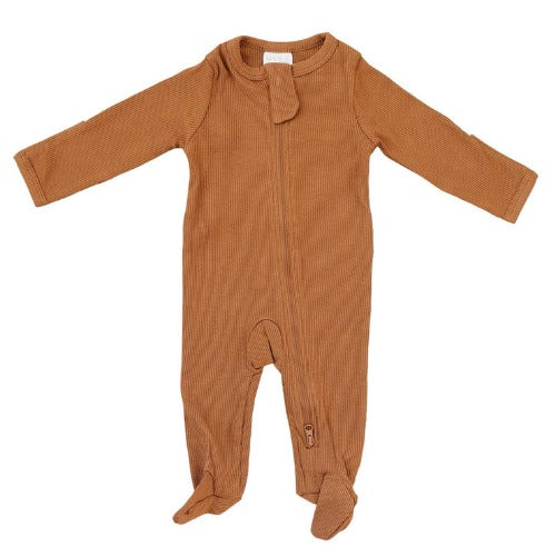 Mebie Baby - Organic Cotton Ribbed Zipper One Piece Mustard