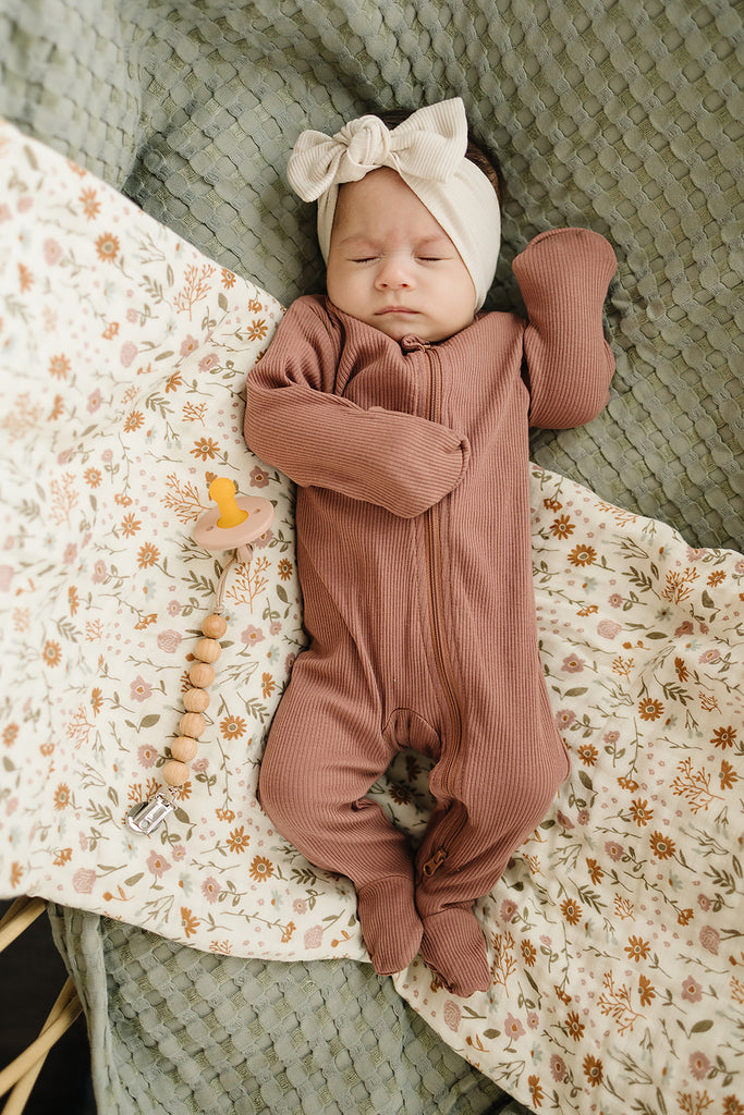 Dusty Rose Organic Cotton Ribbed Zipper One Piece