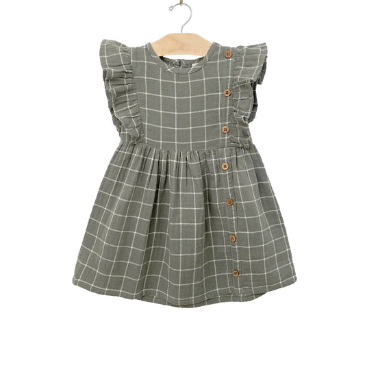 Side Button Dress- Windowpane
