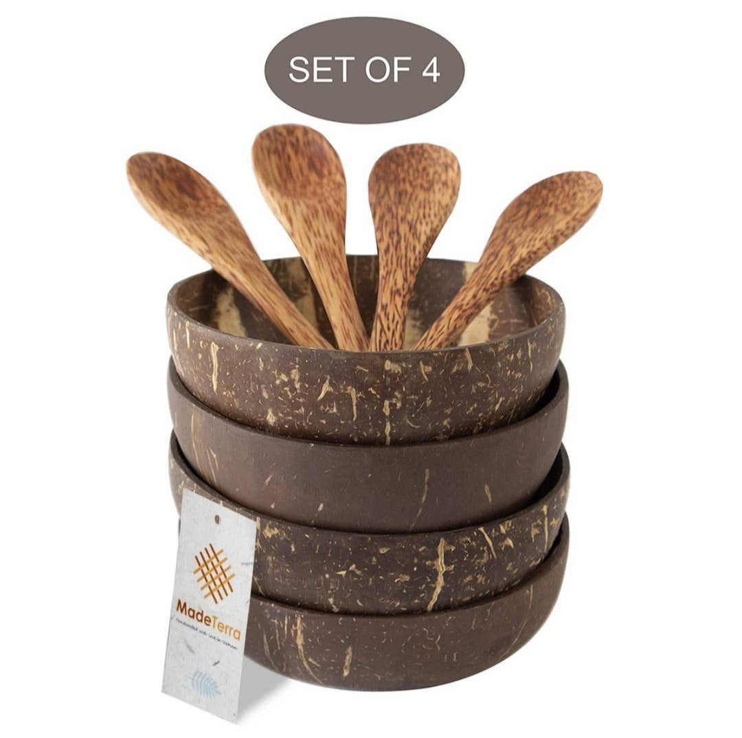Coconut Bowl and Spoon Set of 4