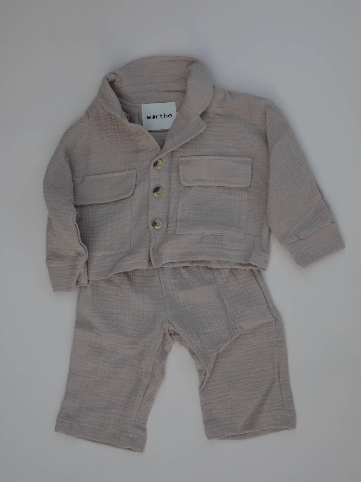 Relaxed Buttoned Muslin Set Beige