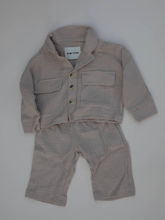 Relaxed Buttoned Muslin Set Beige