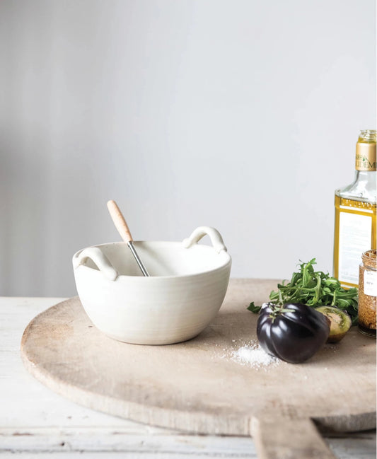 Stoneware Bowl & Metal Whisk Set