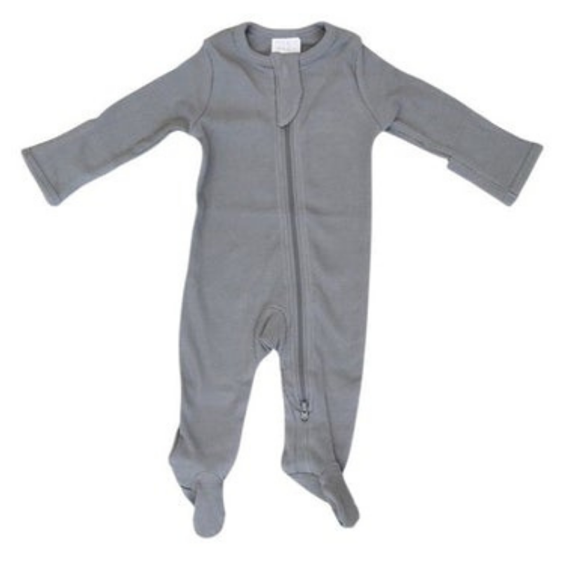 Gray Organic Cotton Ribbed Zipper One Piece