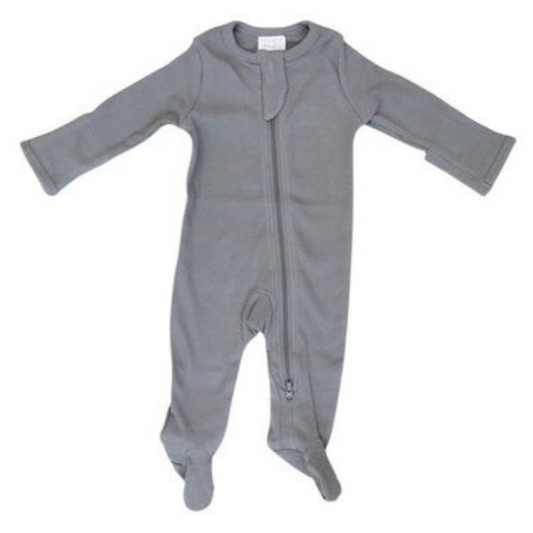 Gray Organic Cotton Ribbed Zipper One Piece