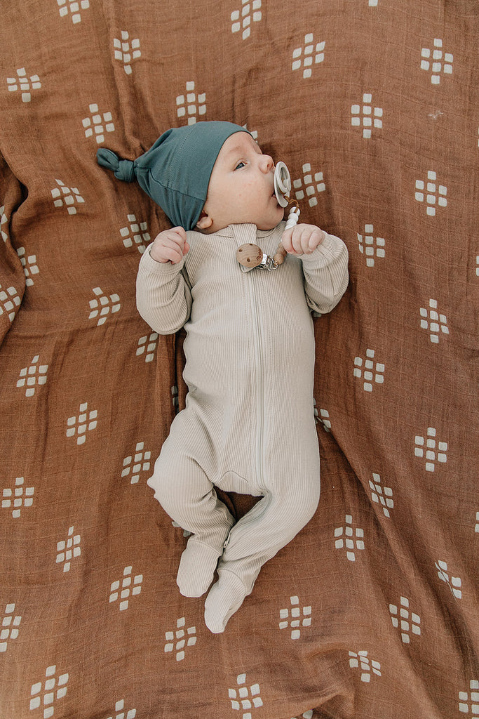 Oatmeal Organic Cotton Ribbed zipper