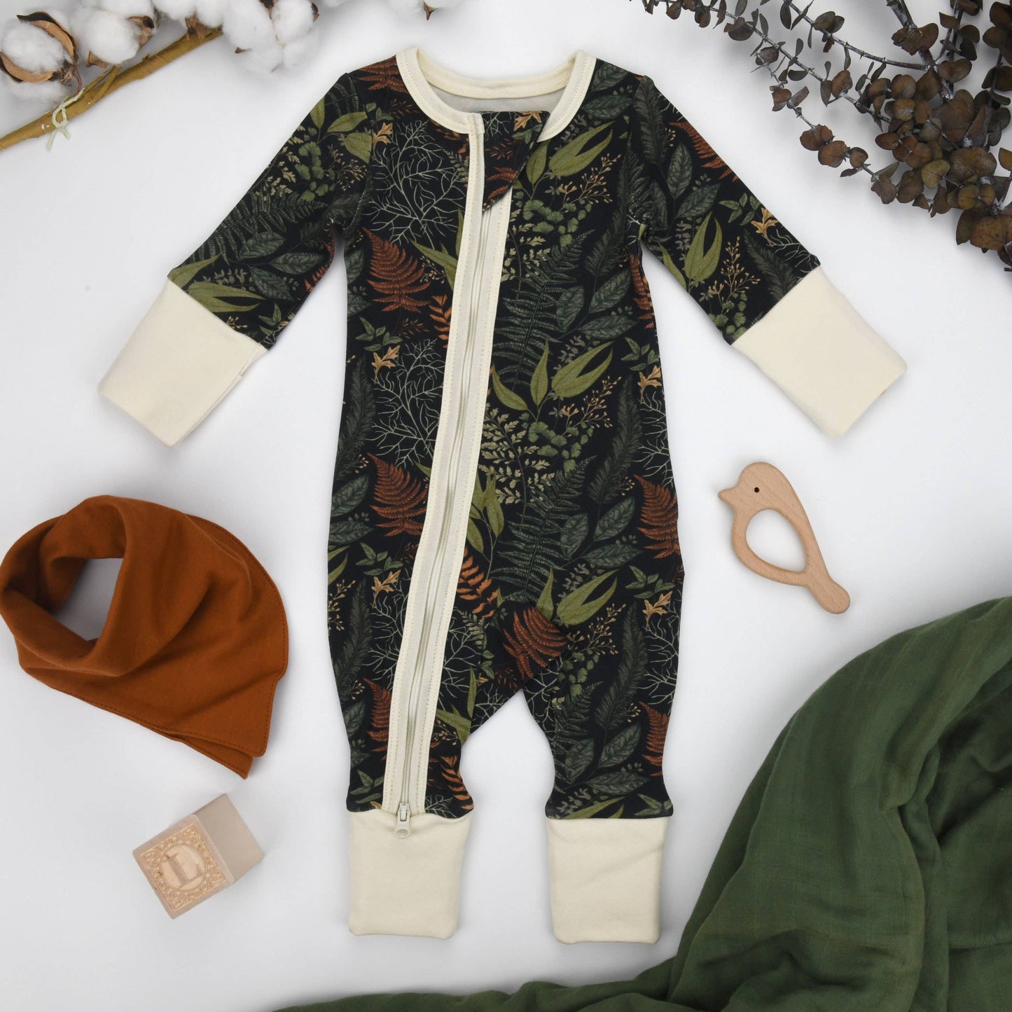Organic Cotton Baby Pajamas 2-Way Zip Front Zipper Sleeper, Sage