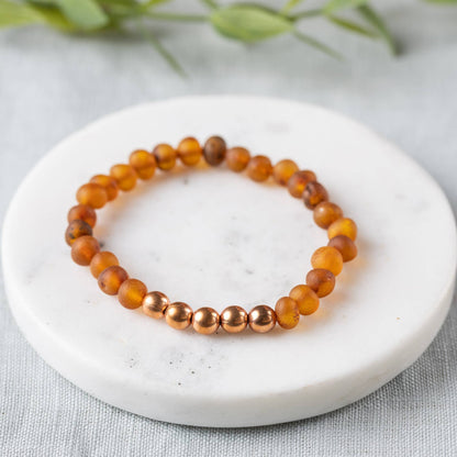 Pure Copper + Raw Cognac Amber Bracelet - Adults