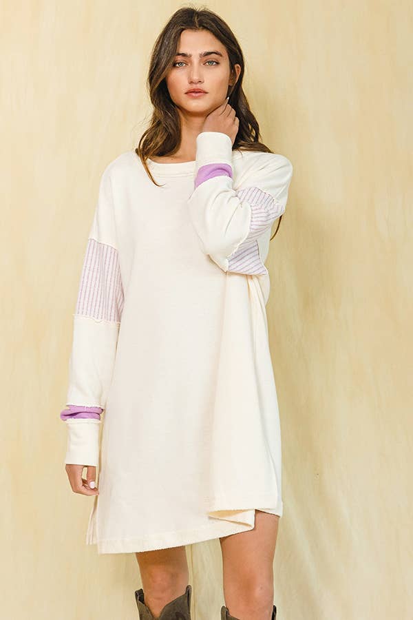 Color-block French Terry Knit Tunic Dress