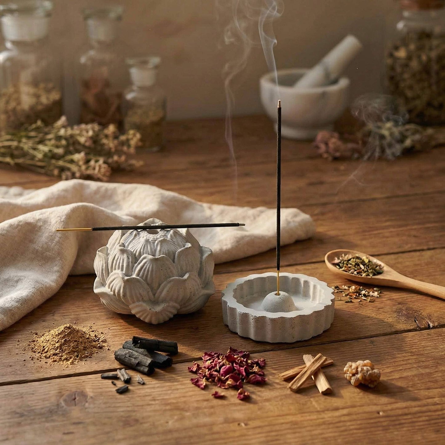 LOTUS BLOSSOM CONCRETE INCENSE HOLDERS
