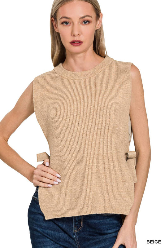 Side Tie Sweater Vest Black or Beige