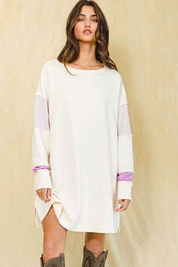 Color-block French Terry Knit Tunic Dress