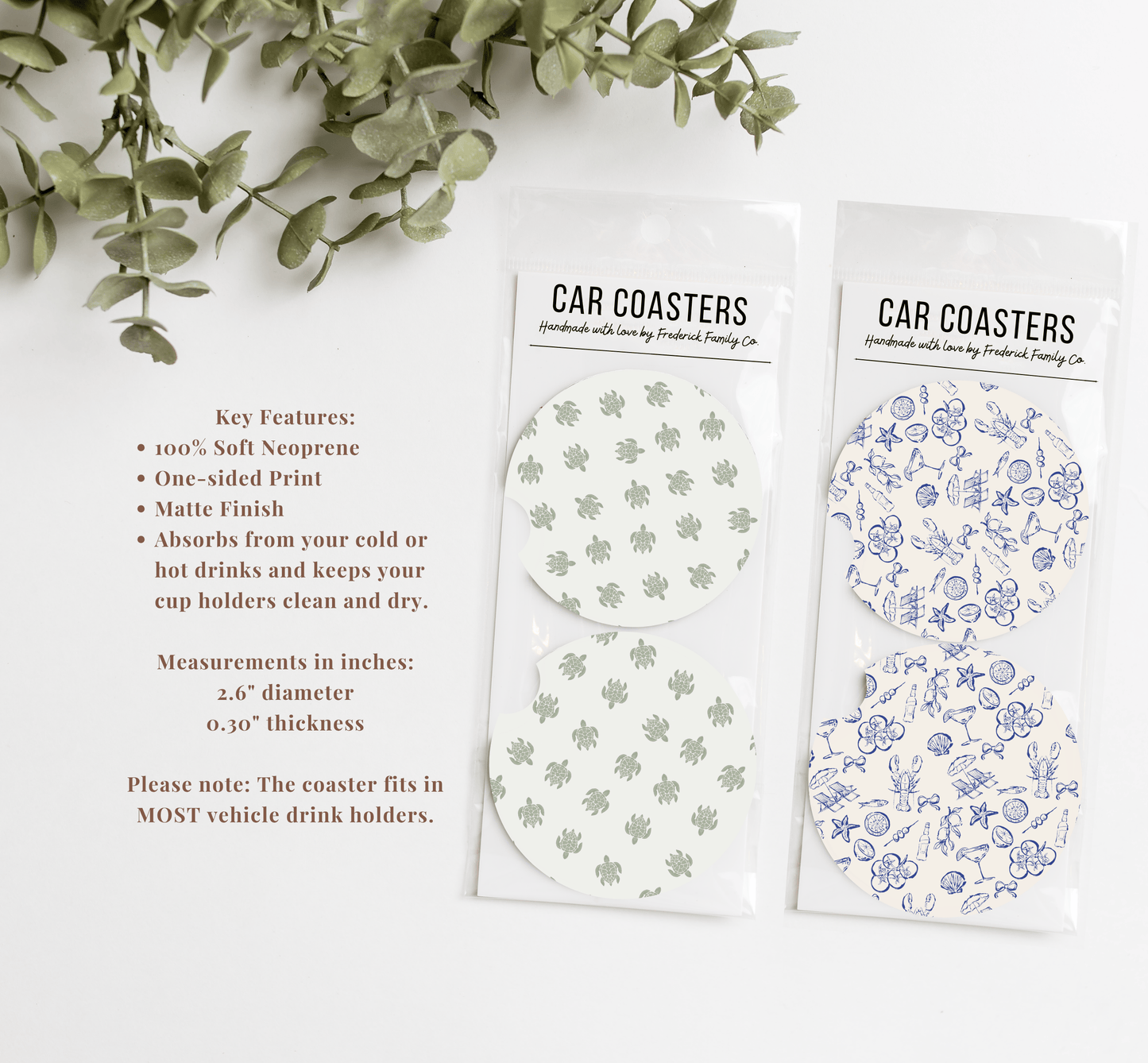 Summer Car Coasters Set of 2 – Absorbent Neoprene Cup Holder Coasters for Cars, Trucks & SUVs