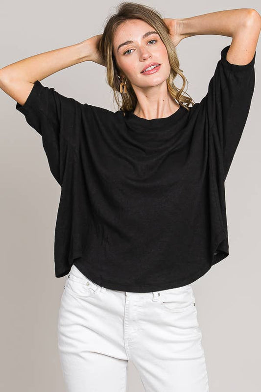 Elbow sleeve oversize cocoon knit top