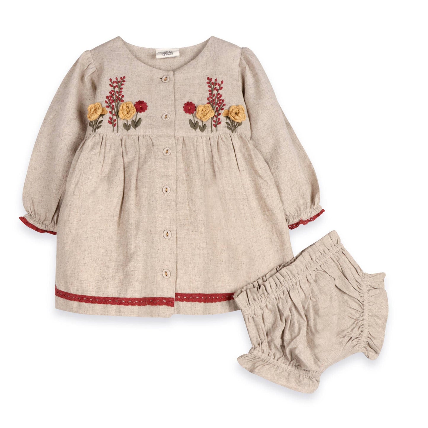 Ravello Embroidered Baby Dress & Bloomer (Linen Blend)