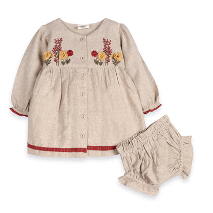 Ravello Embroidered Baby Dress & Bloomer (Linen Blend)