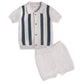 Tennis Collar & Stripe Knit Top & Shorts Set -Organic Cotton