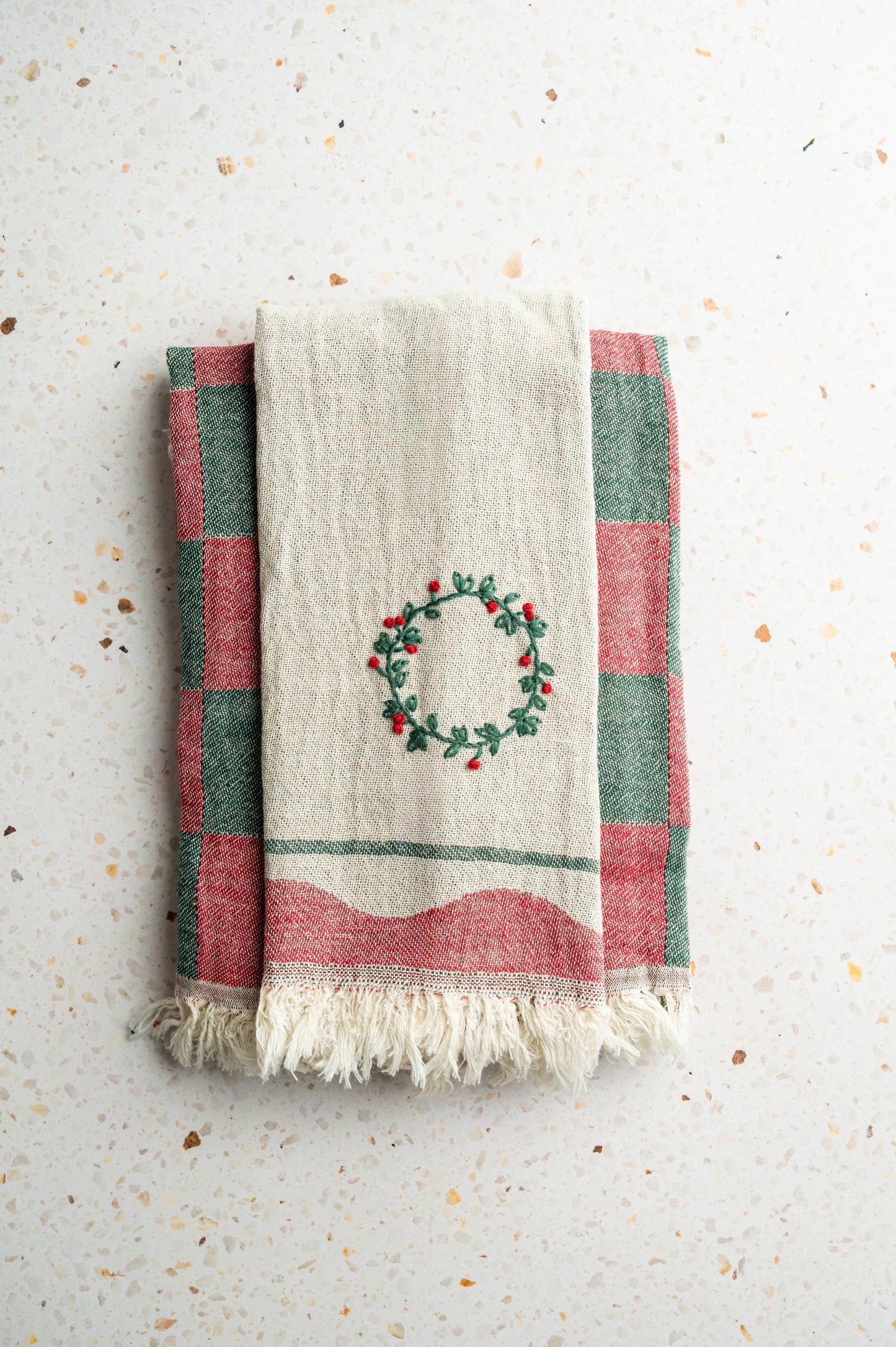 Wreath Hand-Stitched Tea Towel Set