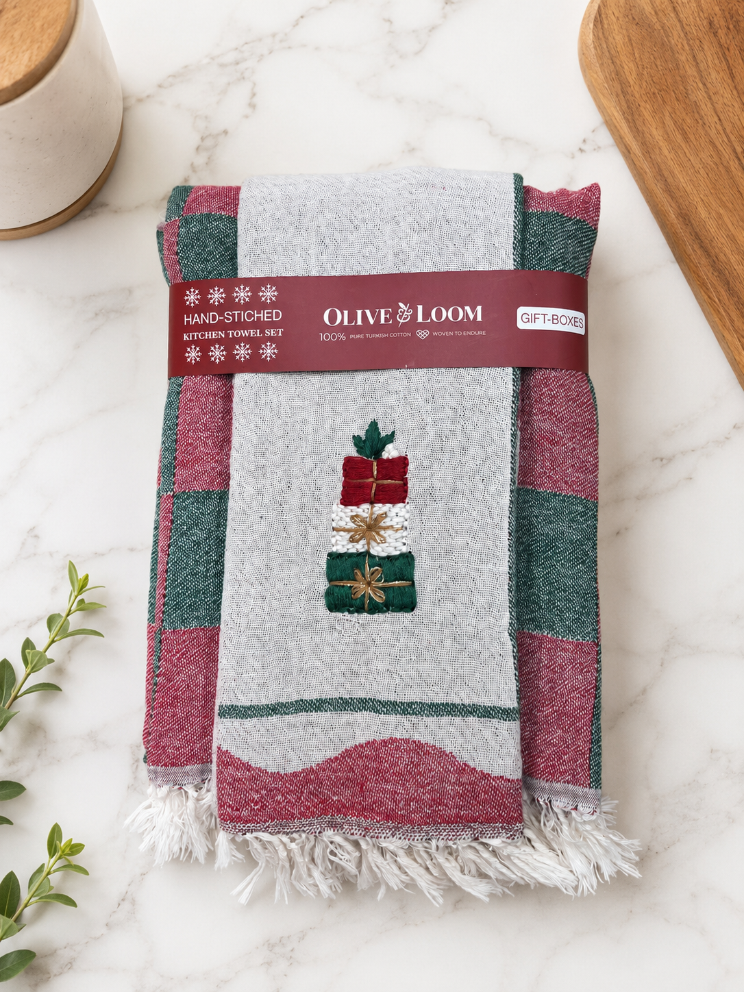 Gift Boxes Hand-Stitched Tea Towel Set