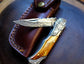 Damascus Steel handmade Pocket Knife with burnt bone handles