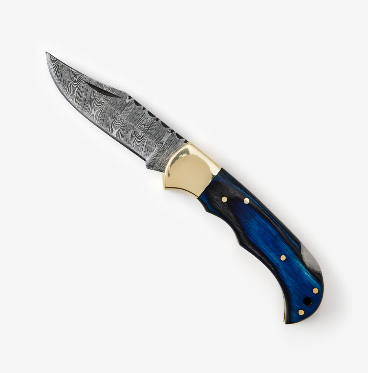 Blue Diamond Wood folding knife with Leather Sheath