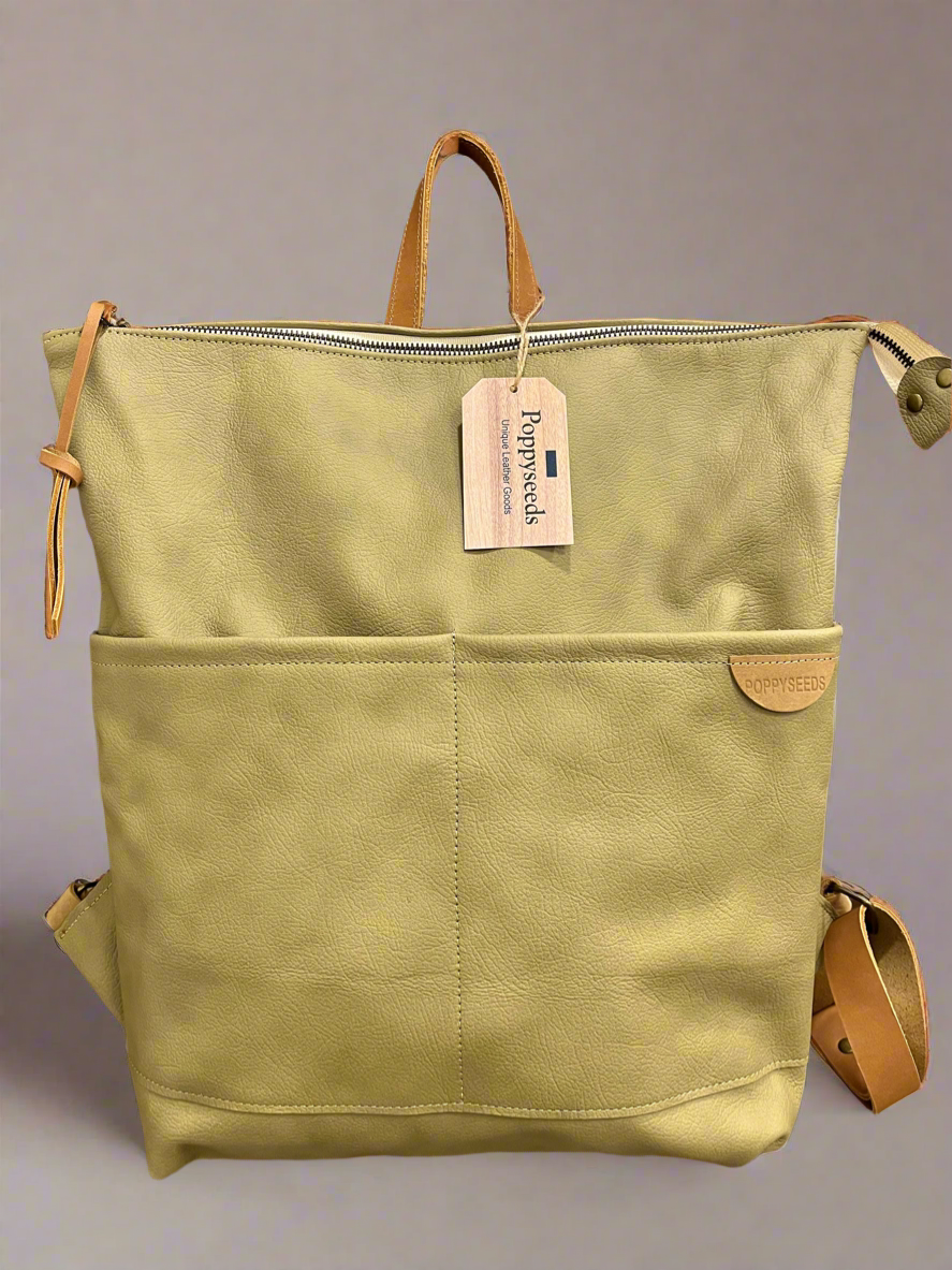 Large Olive Pocketful Backpack - Double Zip