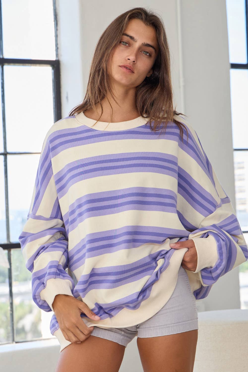 Striped Terry Oversized Sweatshirt Top