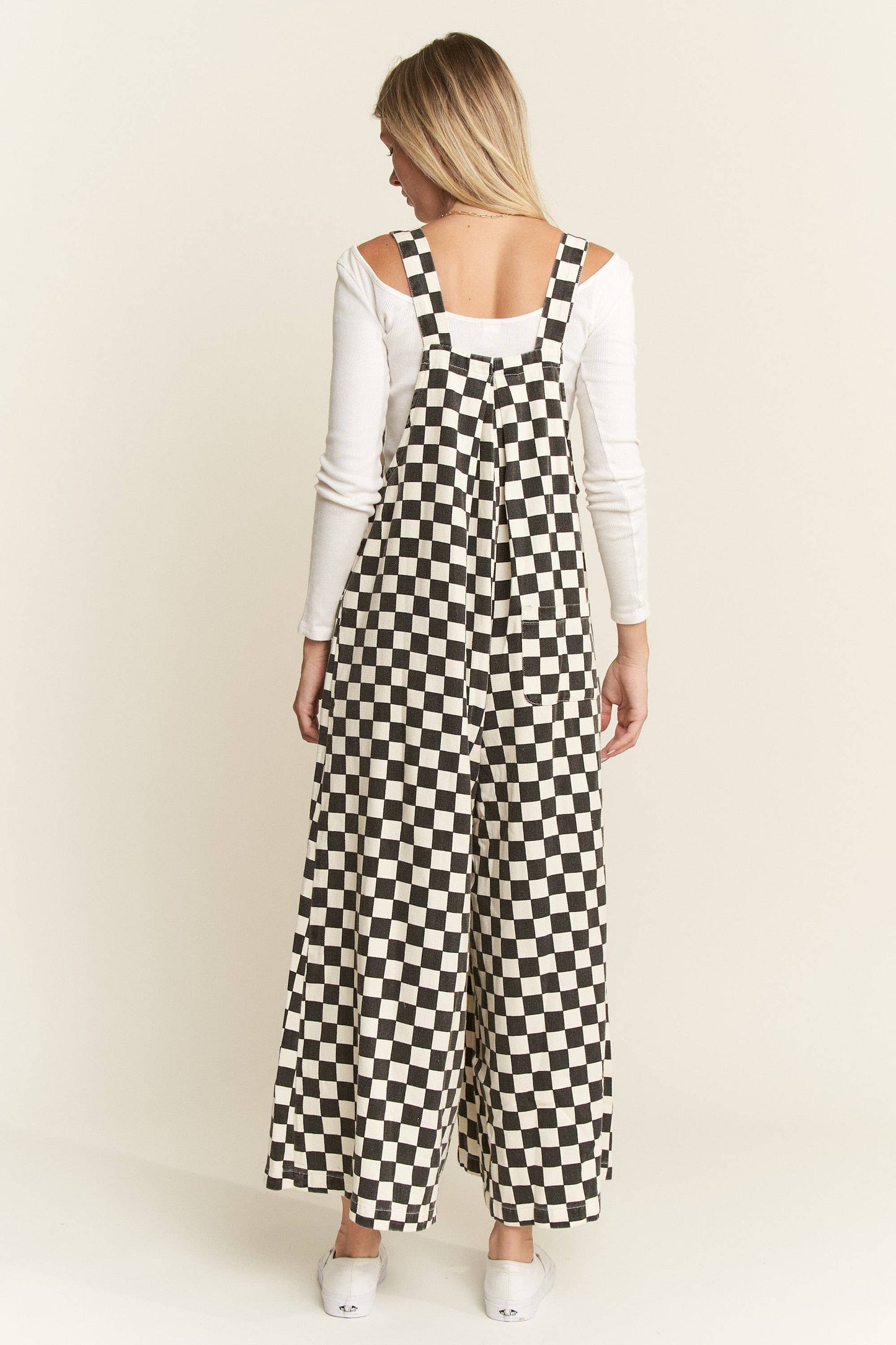 Checkered Denim Wide Leg Overall SI-28638