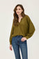 V NECK HALF BUTTON LONG SLEEVE KNIT TOP